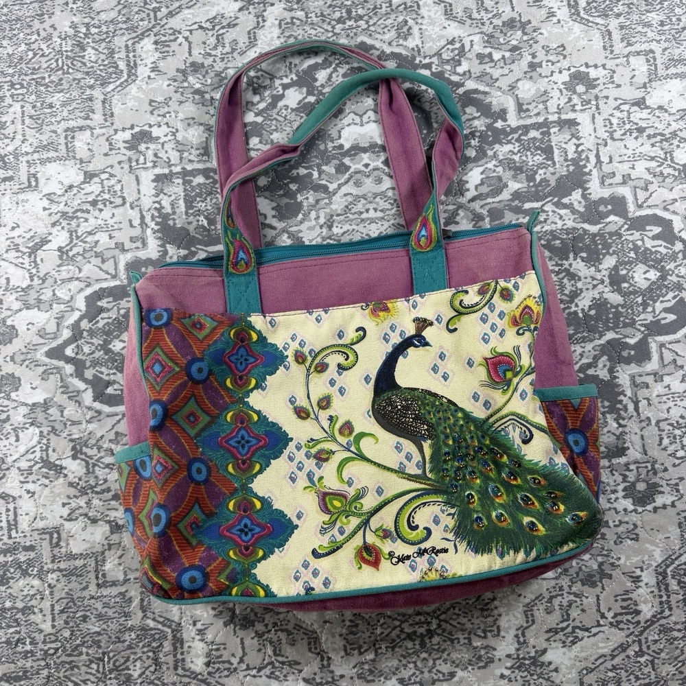 Kate McRostie Peacock Canvas Tote Bag Purple Coastal Beach Y2K - condition note